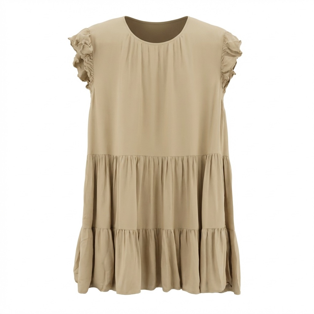 Wilfred Tan Tiered Ruffle Dress Size XS Feminine Boho Romantic Cottagecore